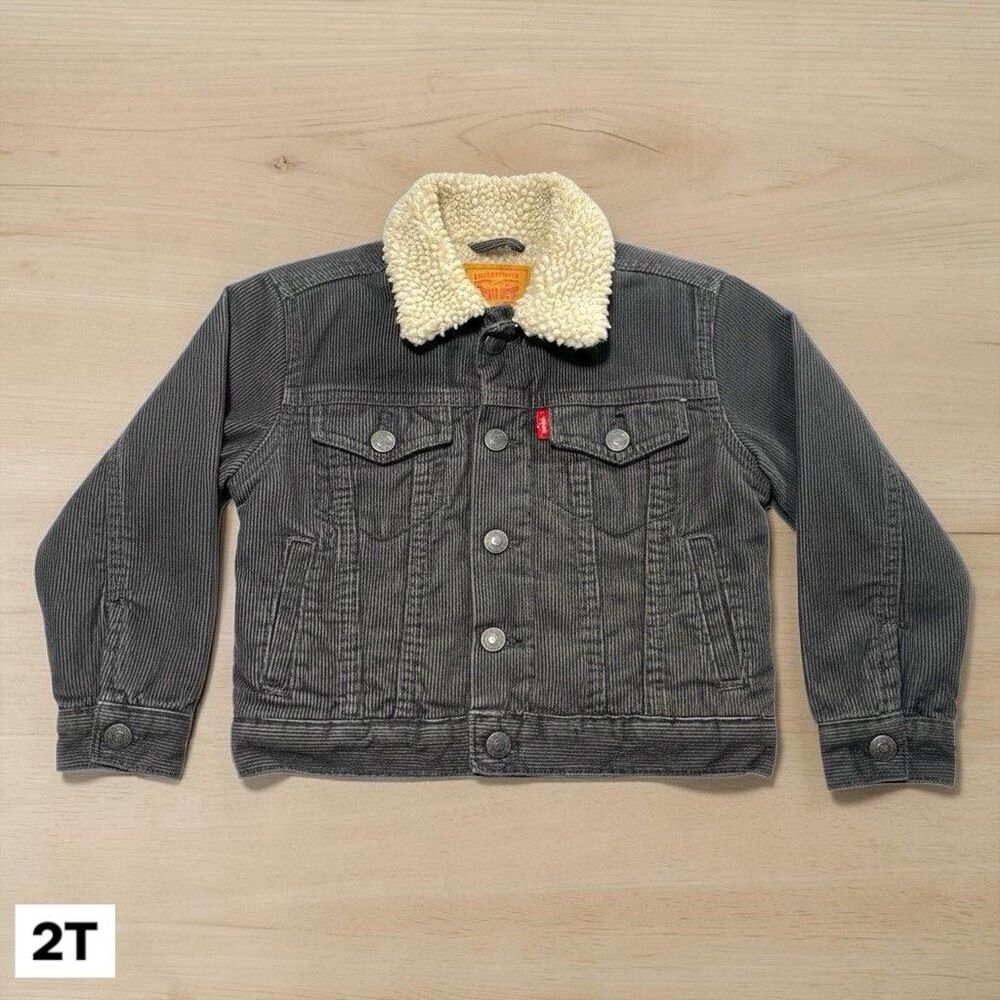 Levis Strauss Toddler Jacket Sherpa Lined Corduroy Pockets Size 2T Gray Bomber